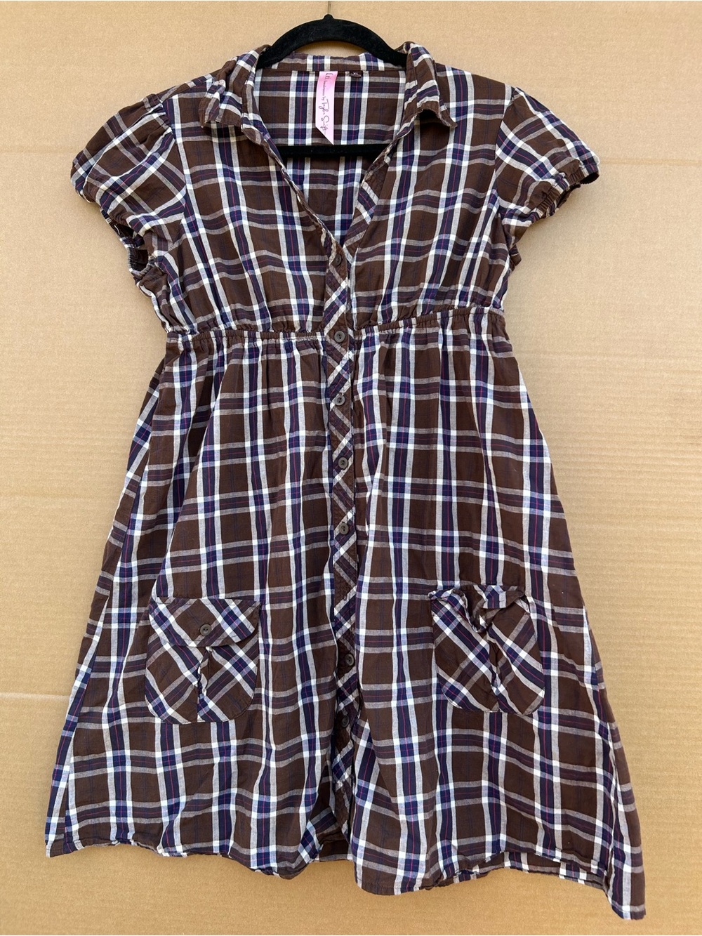 VTG 2009 LEI Sundress by Taylor Swift Plaid Y2K indie Brown XL Shirt Dress